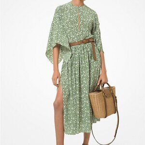 Michael Kors Collection Floral Silk Crepe De Chine Flutter Sleeve Dress Size